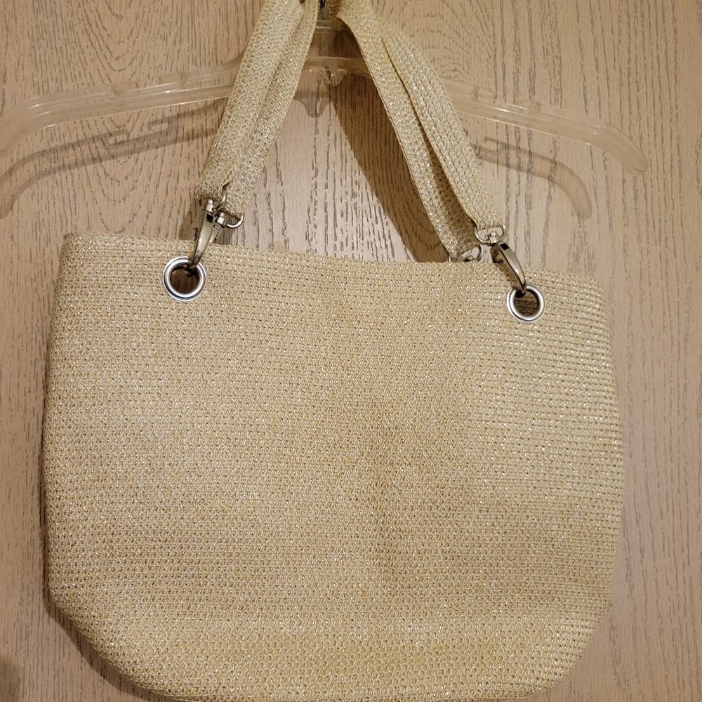 Woven Straw Bag. Cream color with sparkling threads.
